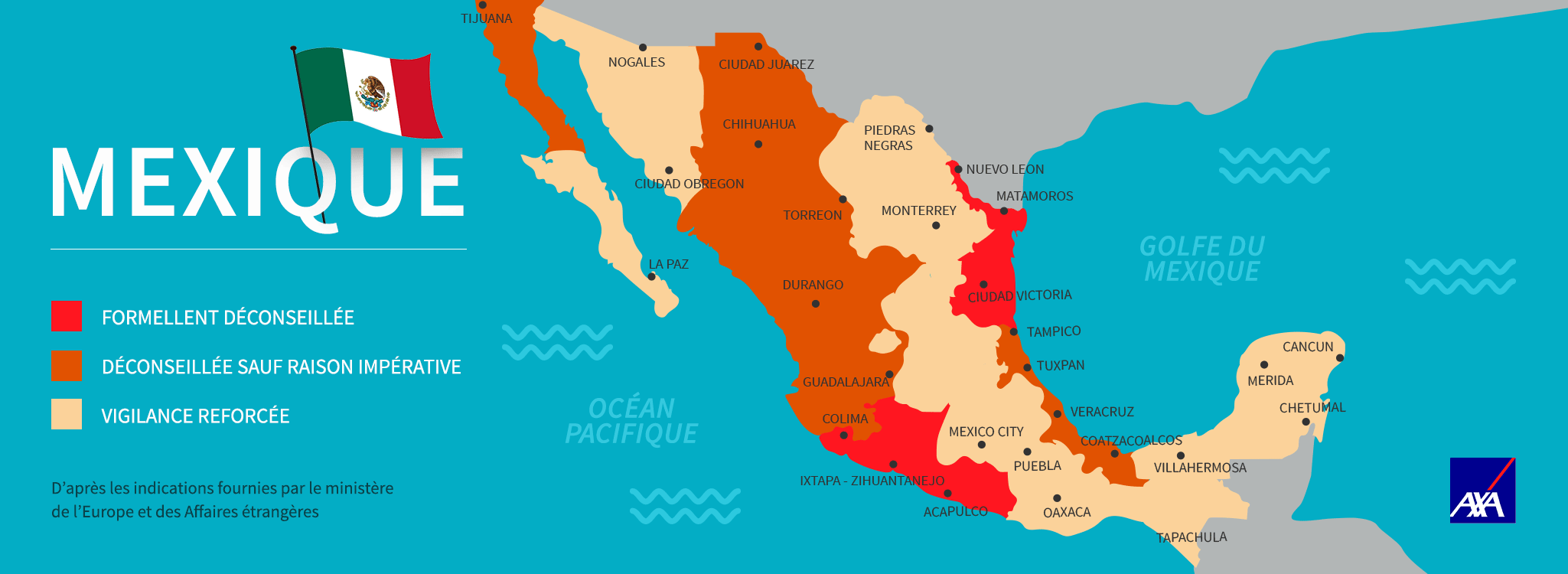 Carte des pays dangereux au Mexique